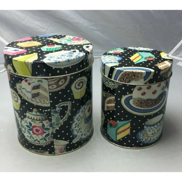 Vintage Department 56 Tea Party Nesting Set Cylinder Tins Polka Dot Cake Design - Picture 2 of 6